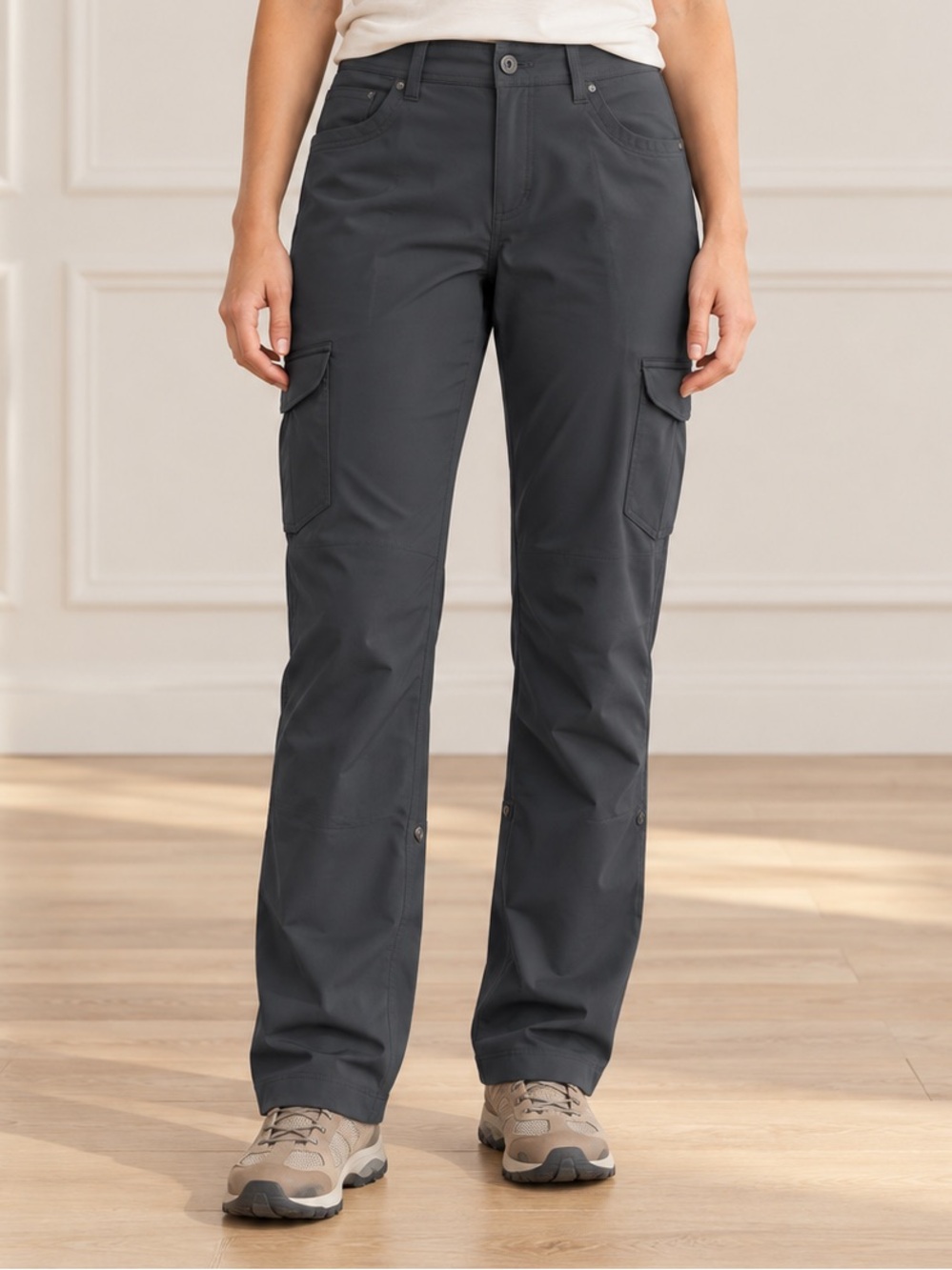 KÜHL Freeflex Roll-Up Pants Womens Size 12 Short Raven Gray Cargo Hiking NWT